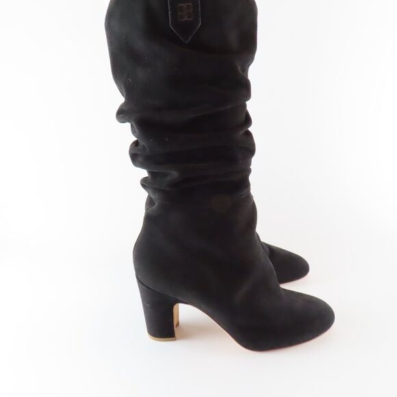 Mavette Vittoria Black Suede Slouch Boots Womens 40 US 10 Heeled Tall Boho - Picture 5 of 9